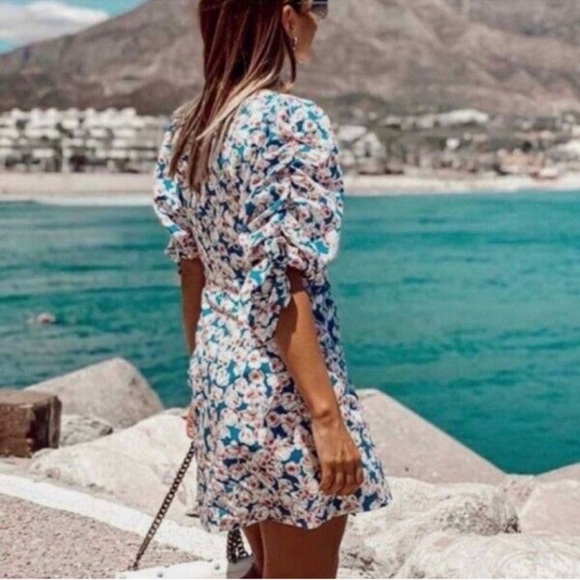 Zara Poplin Wrap Dress Floral Print Blogger Favorite - Picture 5 of 13